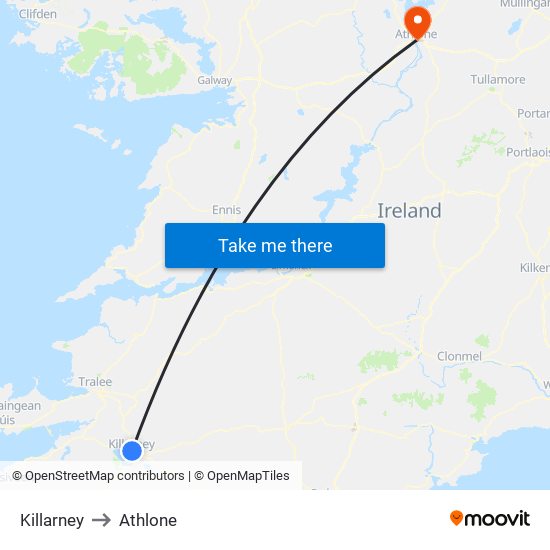 Killarney to Athlone map