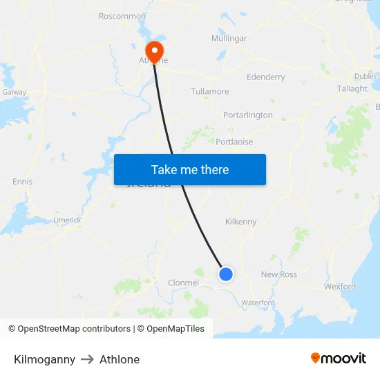 Kilmoganny to Athlone map