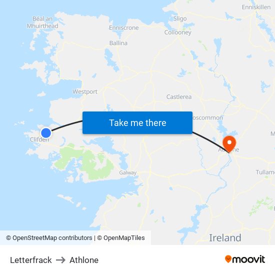 Letterfrack to Athlone map