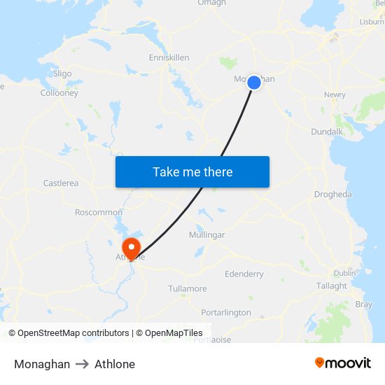 Monaghan to Athlone map