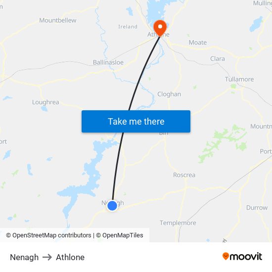 Nenagh to Athlone map