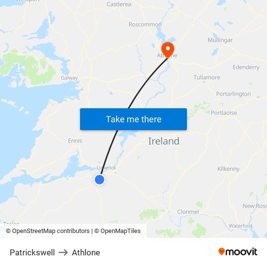 Patrickswell to Athlone map