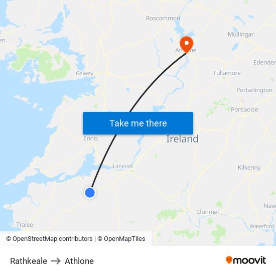 Rathkeale to Athlone map