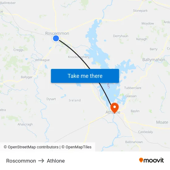 Roscommon to Athlone map