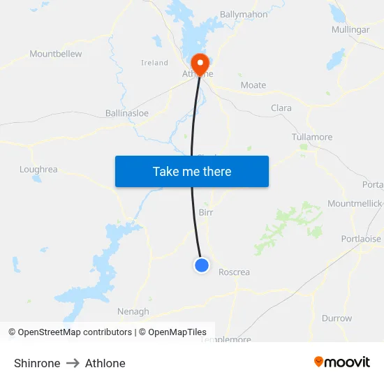 Shinrone to Athlone map