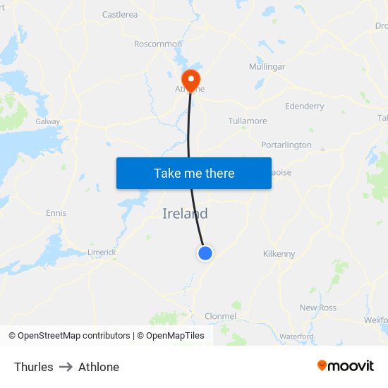 Thurles to Athlone map