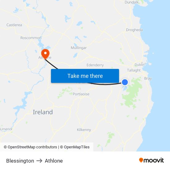 Blessington to Athlone map