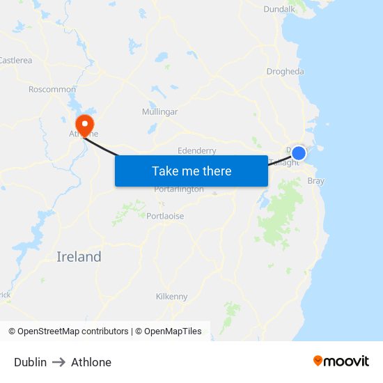 Dublin to Athlone map