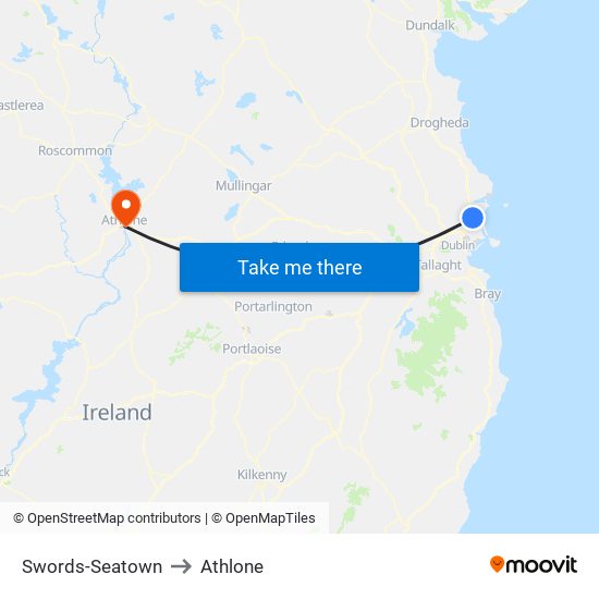 Swords-Seatown to Athlone map