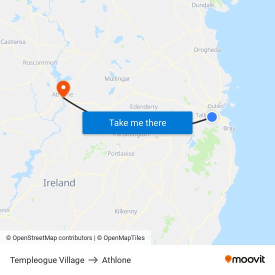 Templeogue Village to Athlone map