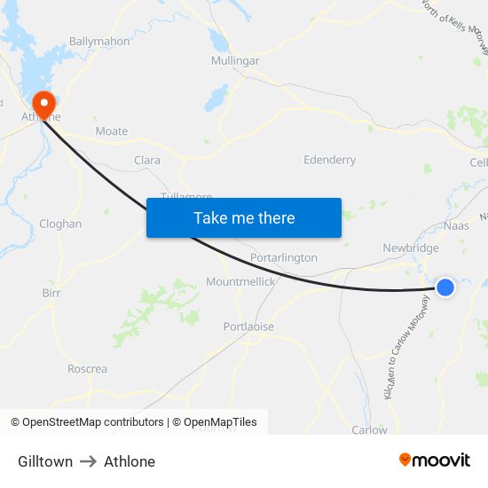 Gilltown to Athlone map