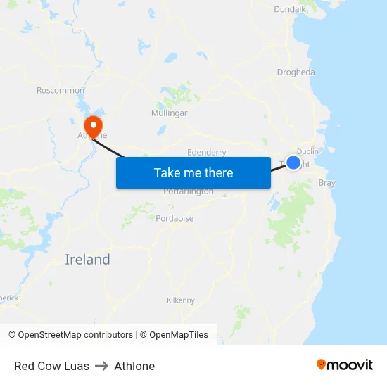 Red Cow Luas to Athlone map