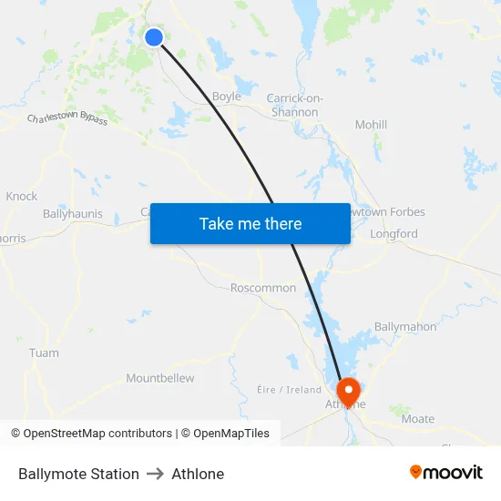 Ballymote Station to Athlone map