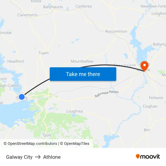 Galway City to Athlone map