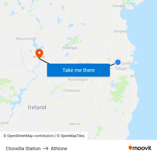 Clonsilla Station to Athlone map