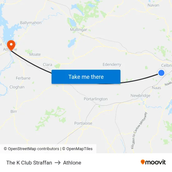 The K Club Straffan to Athlone map