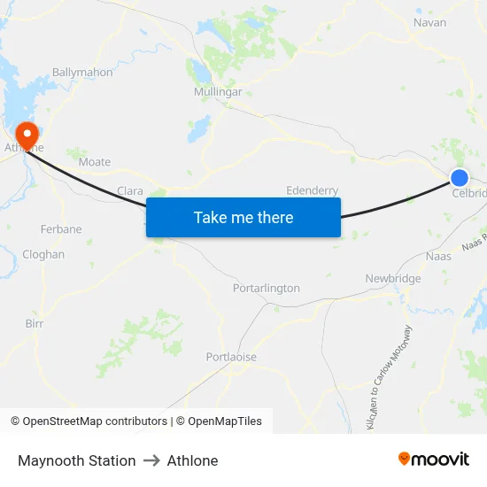 Maynooth Station to Athlone map