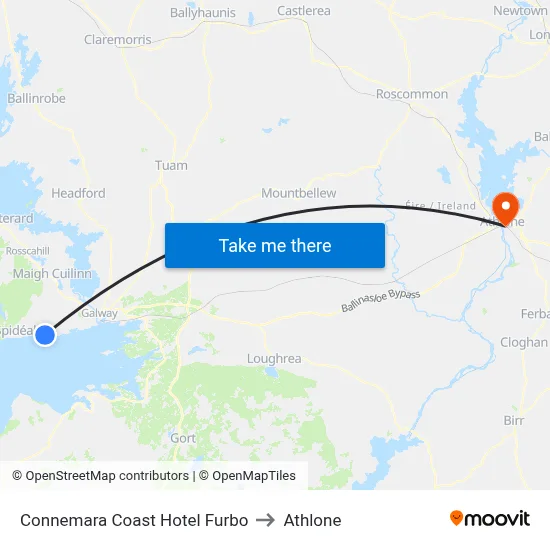 Connemara Coast Hotel Furbo to Athlone map