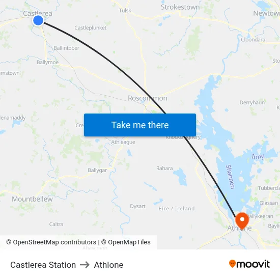 Castlerea Station to Athlone map