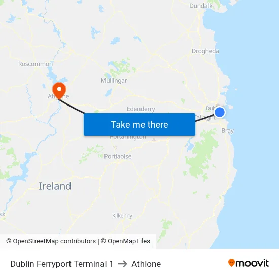 Dublin Ferryport Terminal 1 to Athlone map