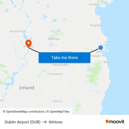 Dublin Airport (DUB) to Athlone map