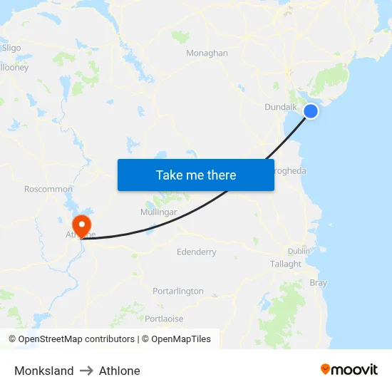 Monksland to Athlone map
