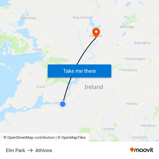 Elm Park to Athlone map