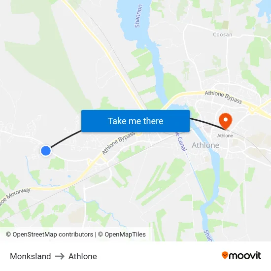 Monksland to Athlone map