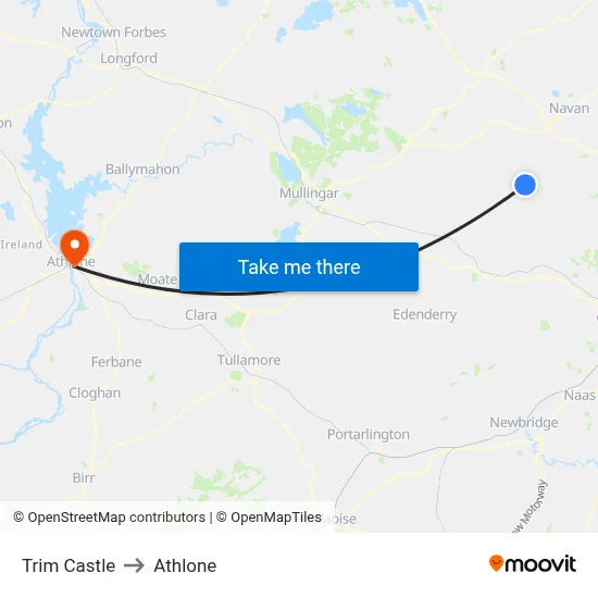 Trim Castle to Athlone map