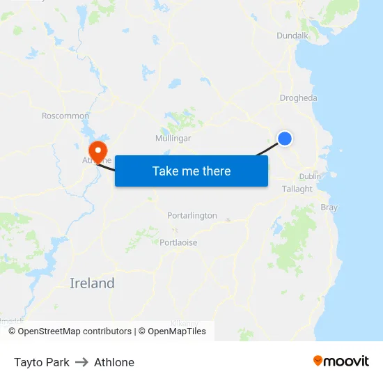 Tayto Park to Athlone map