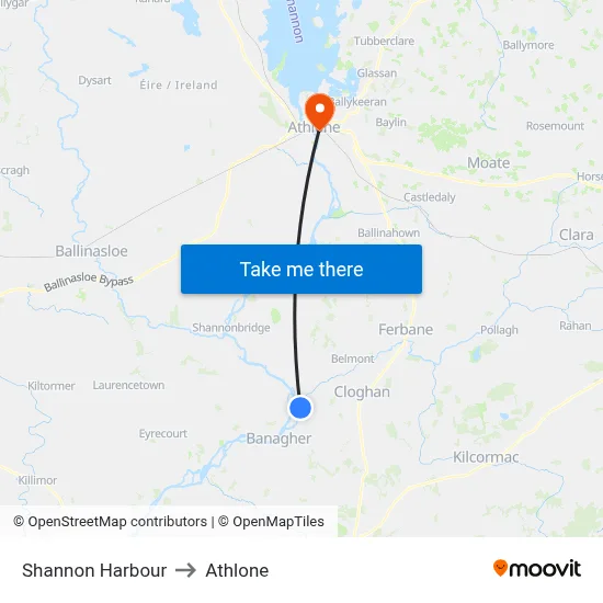 Shannon Harbour to Athlone map