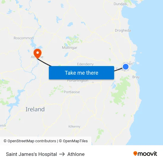 Saint James's Hospital to Athlone map
