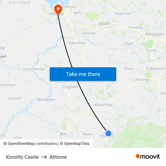 Kinnitty Castle to Athlone map