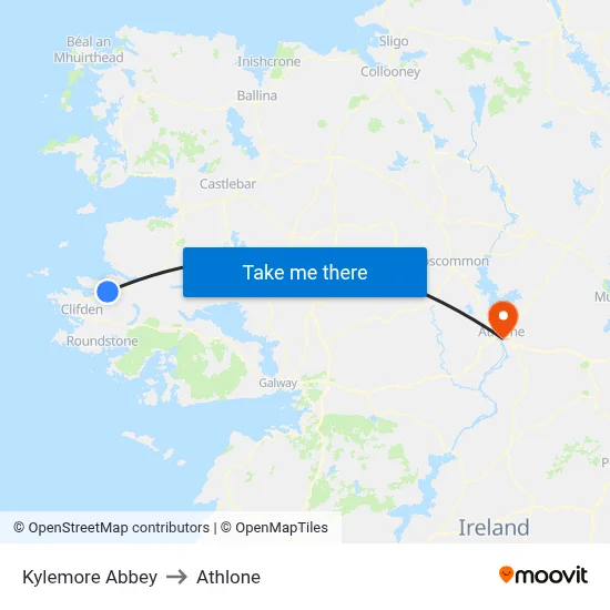 Kylemore Abbey to Athlone map