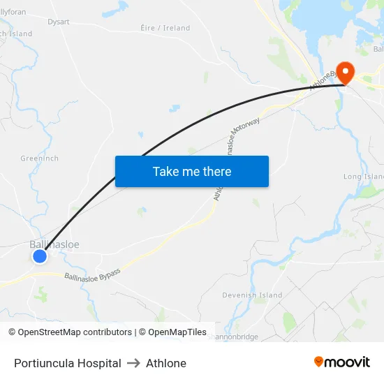 Portiuncula Hospital to Athlone map