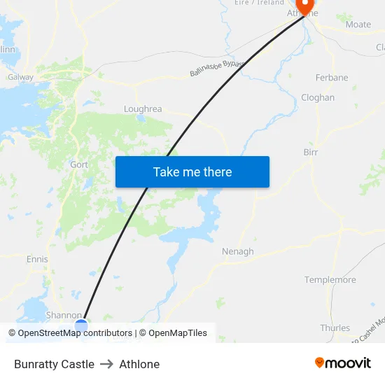 Bunratty Castle to Athlone map