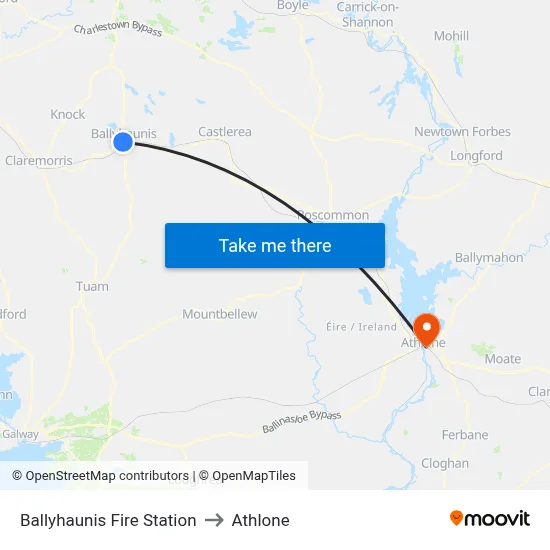 Ballyhaunis Fire Station to Athlone map