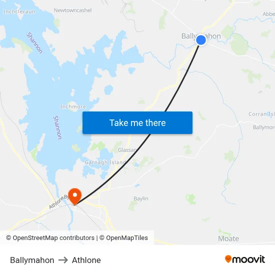 Ballymahon to Athlone map