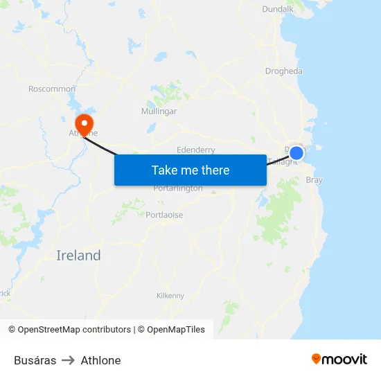 Busáras to Athlone map