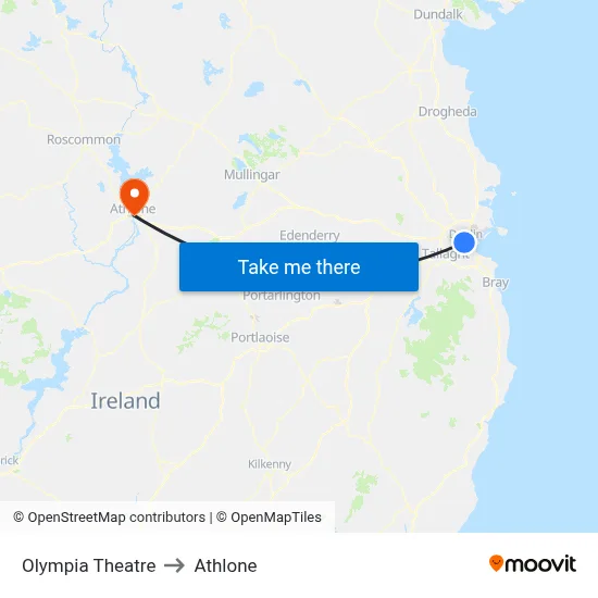 Olympia Theatre to Athlone map