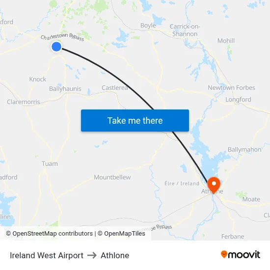 Ireland West Airport to Athlone map