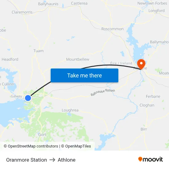 Oranmore Station to Athlone map