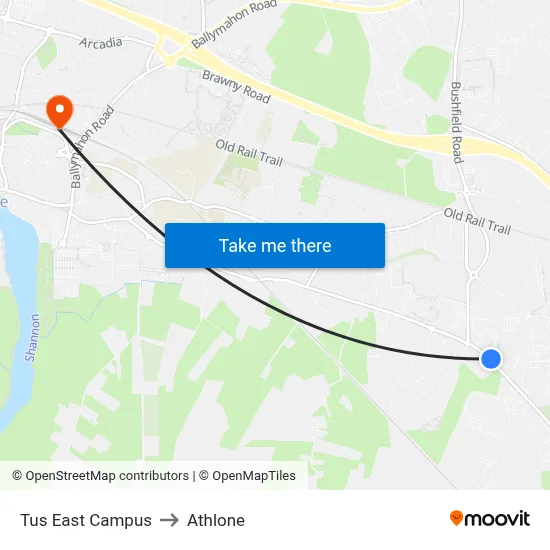 Tus East Campus to Athlone map