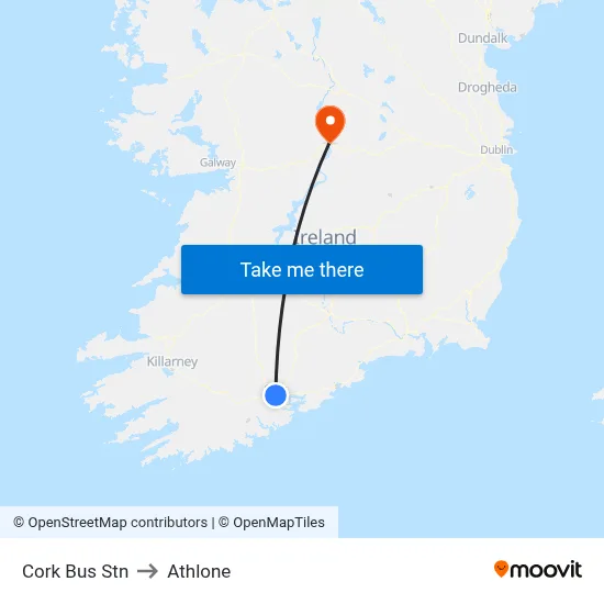 Cork Bus Stn to Athlone map