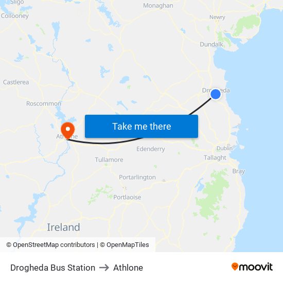 Drogheda Bus Station to Athlone map