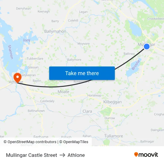 Mullingar Castle Street to Athlone map