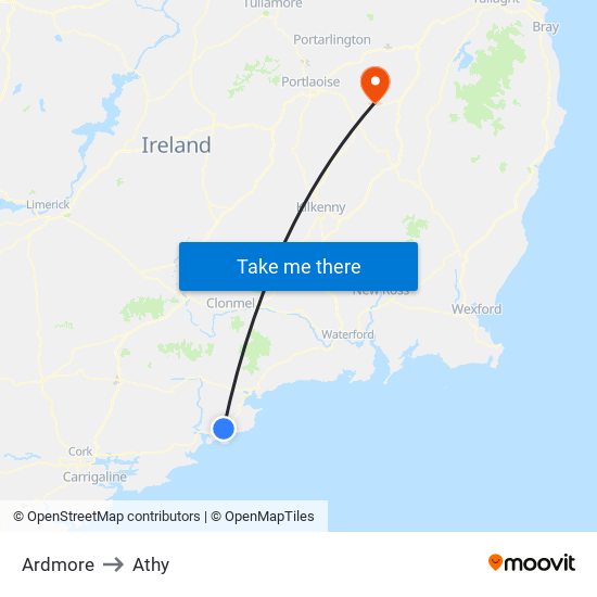 Ardmore to Athy map