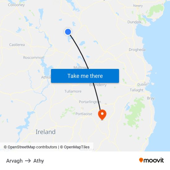 Arvagh to Athy map