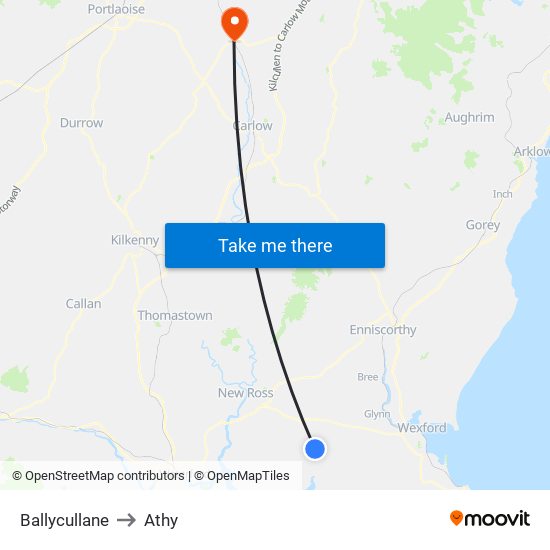 Ballycullane to Athy map