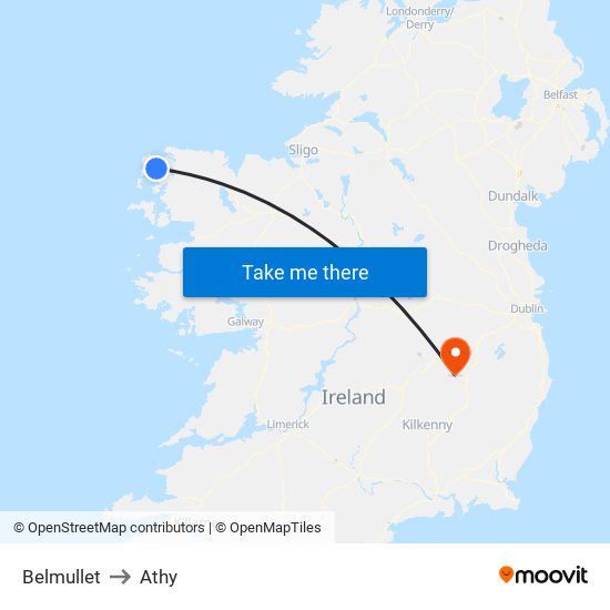 Belmullet to Athy map